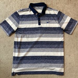 Nike Performance Striped Mens Golf Polo (Navy Blue/White)